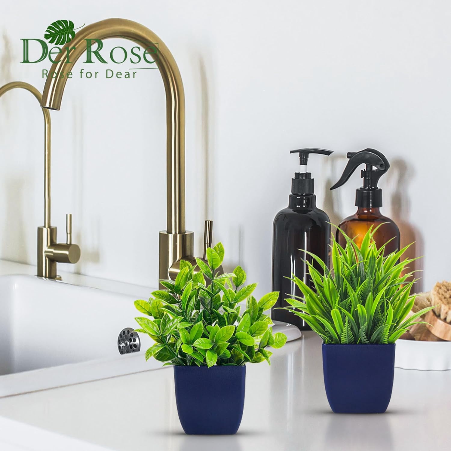 4 Pack Fake Plants Small Artificial Plants in Blue Pots Faux Plants Indoor for Home Room Bathroom Living Room Decor