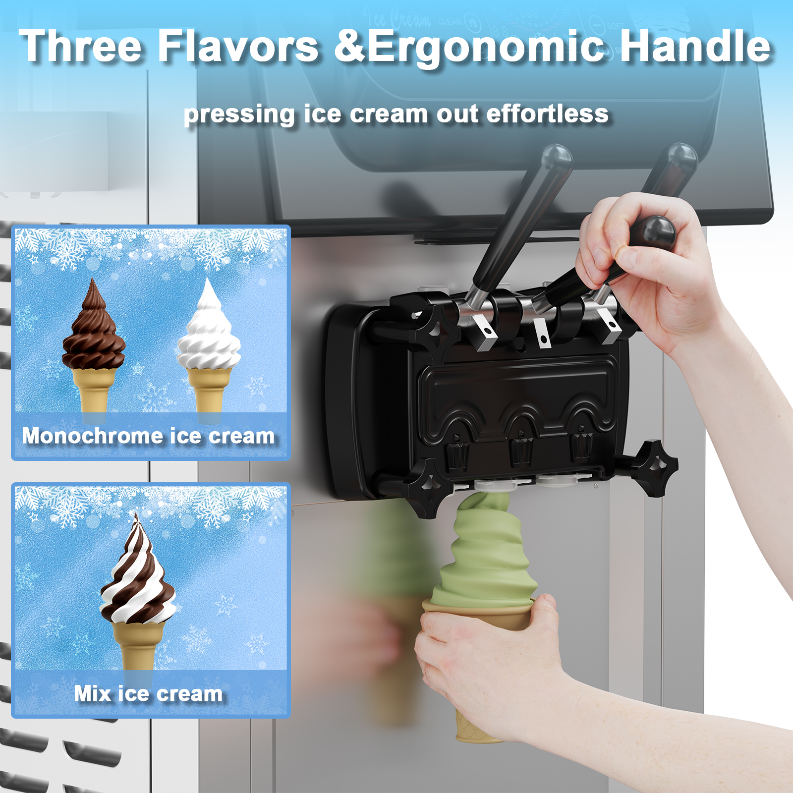 IdealHouse 2+1 Flavor Commercial Ice Cream Machine, Soft Serve Maker 5.8–8 Gal/Hr, LCD Touchscreen, Auto Cleaning, High Output for Home Snack Bar Restaurants