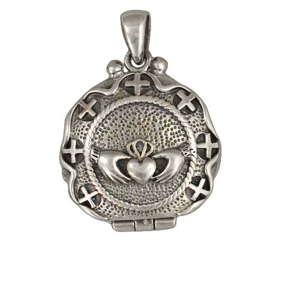 Sterling Silver 18" .8mm Box Chain Claddagh Locket Pendant Necklace