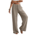 thumbnail image 4 of NIEWTR Linen Wide Leg Pants Woman High Waisted Pull On Button Drawstring Baggy Casual Summer Palazzo Pants with Pockets（Khaki,S), 4 of 9