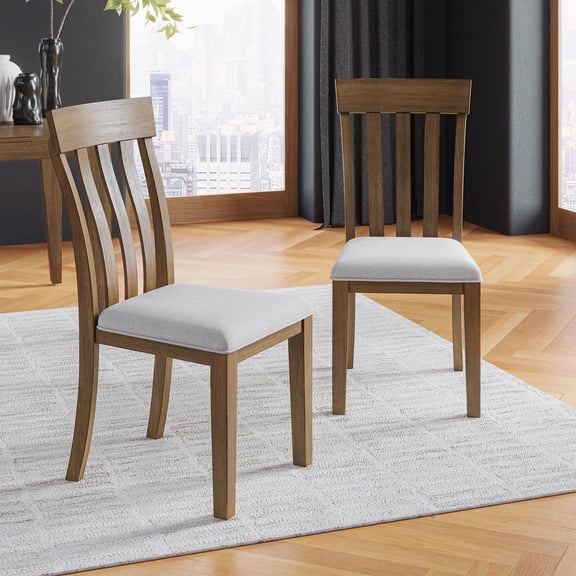 Dining Chairs Set of 2 Solid Wood Upholstered Side Chairs Farmhouse Kitchen Linen