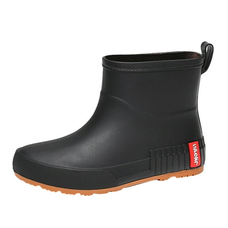 

dmqupv High Heels for Men Size 16 Mid Barrel Rain Boots Student Plus Velvet Warm Waterproof Non Slip Wear Man Booths Shoes Black 7.5