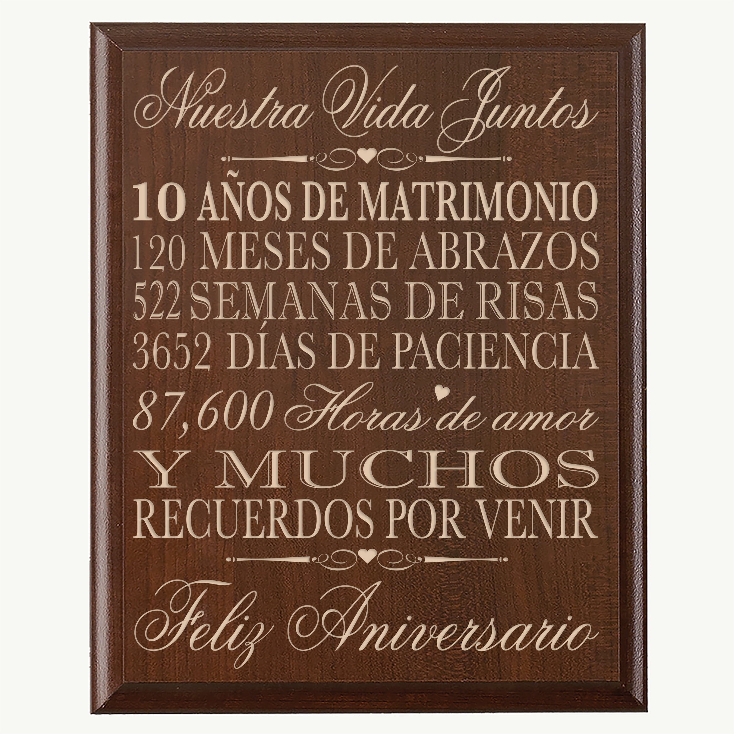 LifeSong Milestones Spanish 10th Wedding Anniversary Wall Plaque Aniversario Español 12x15