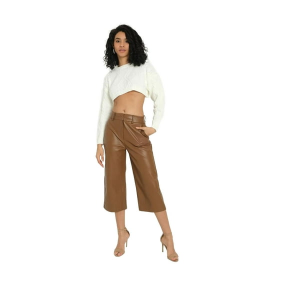 Faux Leather High Waist Cropped Trousers