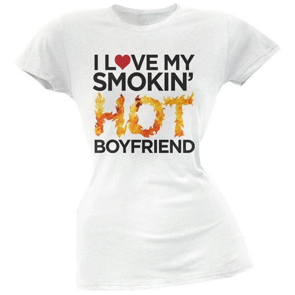 I Love My Smokin Hot Boyfriend White Soft Juniors T-Shirt - Large