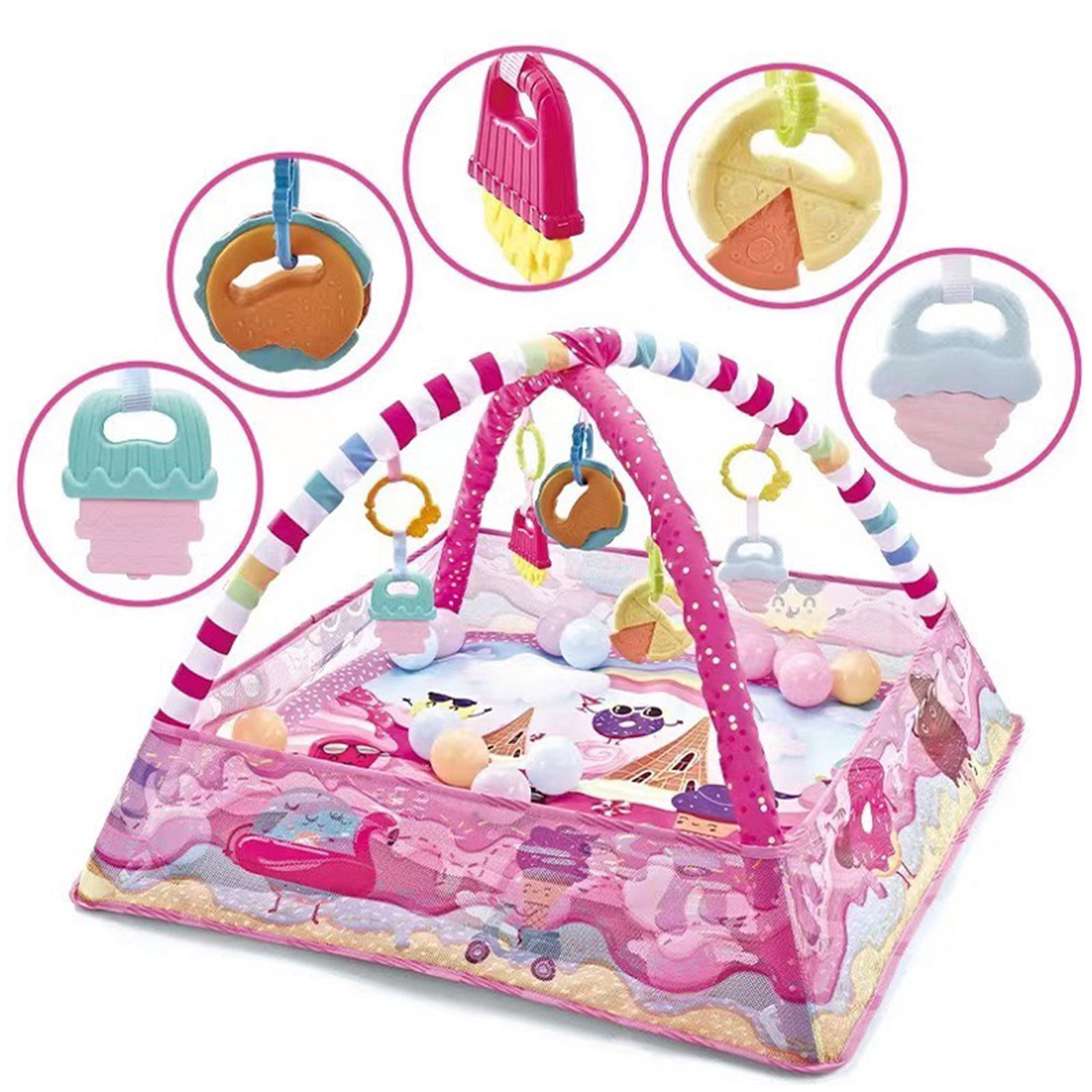 TEAYINGDE Baby Plays Mat Gym Activity Play Mat with 4 Hanging Removable