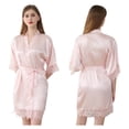 thumbnail image 2 of LYMAYTER Women Silk Robe Short Lace Trim Satin Kimono 3/4 Sleeve Bride Comfy for Sleepwear Bathrobe S-2XL, 2 of 9