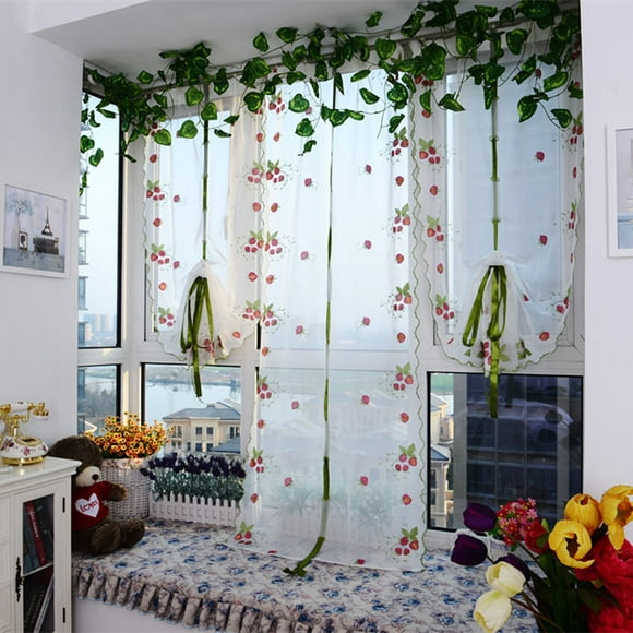 XZNGL Window Écran de Fenêtre Strawberry Flower Tulle Finished Product Quality Screens Curtain