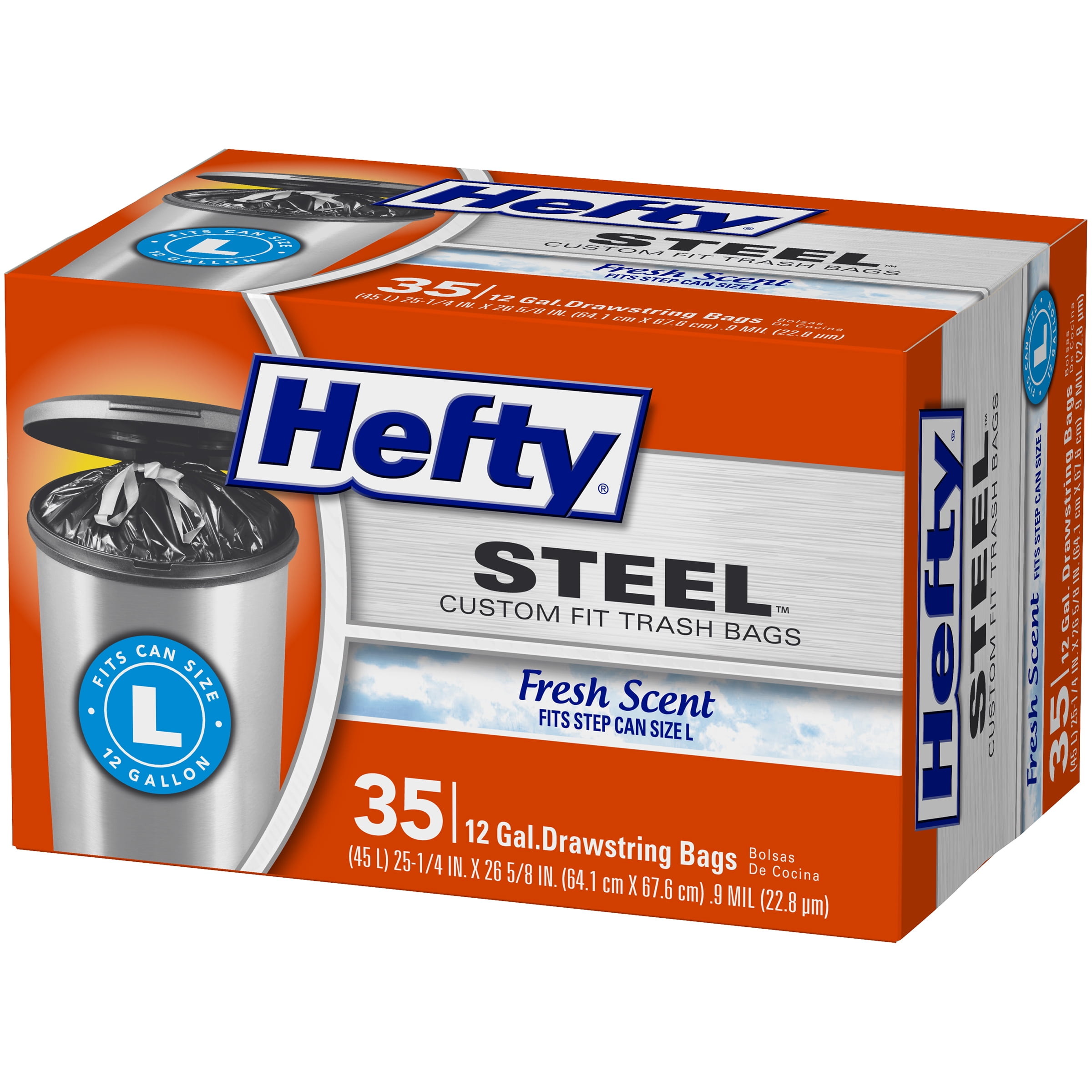 Hefty® Steel Size L 12 Gallon Fresh Scent Drawstring Custom Fit Trash Bags,  35 ct Box 