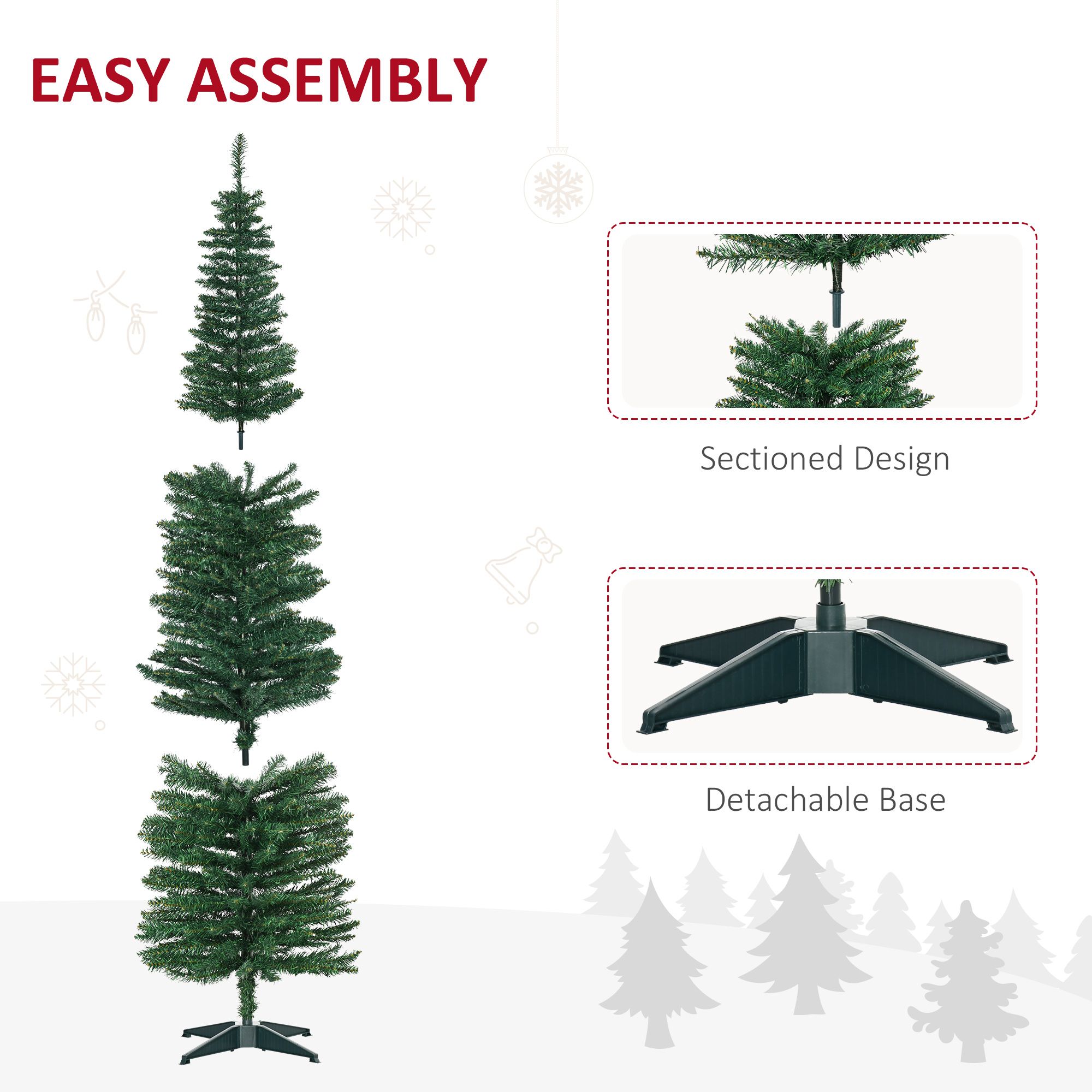 7 ft Artificial Pencil Christmas Tree, Slim Unlit Xmas Tree with 499 Branch Tips and Plastic Stand for Small Spaces and Apartments