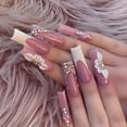 thumbnail image 2 of RAGUPEL 24Pcs Glue on Nails for Women,Diamond Press on French Tip Nails,Embossed Petals Square Press on Nails,Long Nails for Photography,Red Carpet and Stage,Style2, 2 of 7