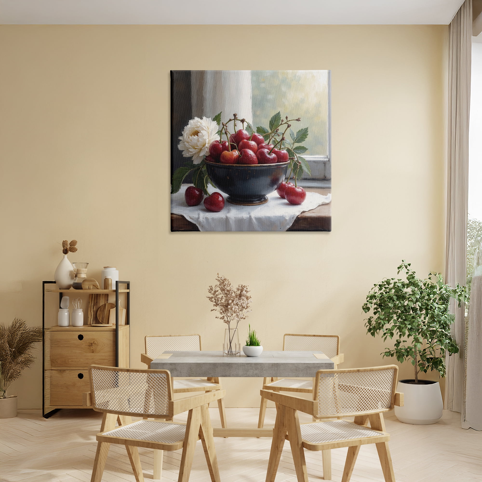 Cherry & Blossom Still Life Canvas Wall Art, design by Lettered and Lined