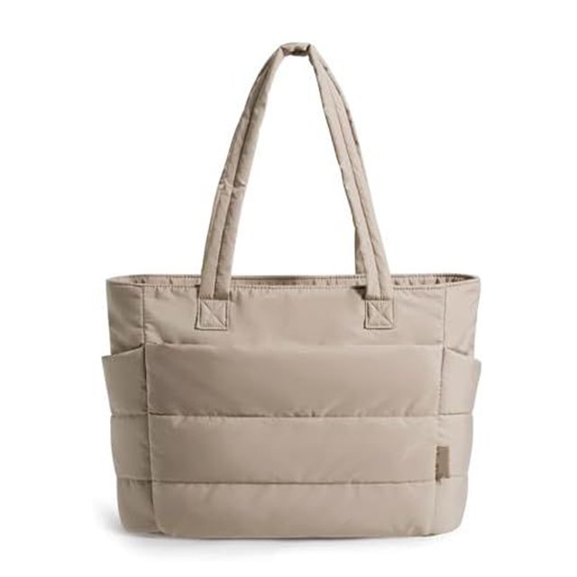 Bolso Bandolera Acolchado Tote Puffer Con Compartimentos para Mujer (Caqui)
