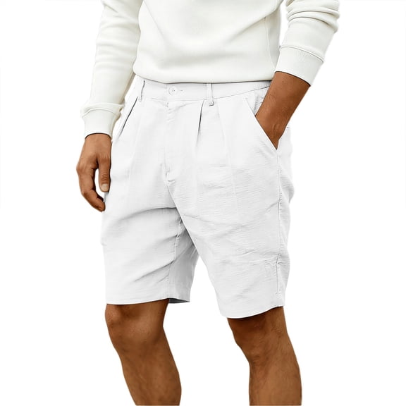 hlysgo Mens Golf Shorts Flat Front Chino Elastic Waist Short Casual Dress Work Shorts with Pockets White,L