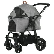 Pawhut Dog Stroller with Adjustable Canopy Safety Leashes and Carrying Bag, Grey