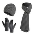 thumbnail image 2 of SHENGXINY Winter Warm Wool Hats Sets for Men and Women Clearance Men and Women Knitted Thick Warmth Woolen Hat Scarf Gloves Three-piece Suit Dark Gray, 2 of 3