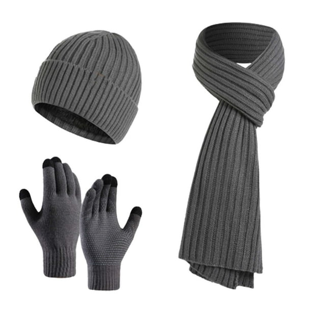 Yhmxh Traje de tres piezas para hombre y mujer: gorro, bufanda y guantes de lana gruesa de punto para mayor calidez.