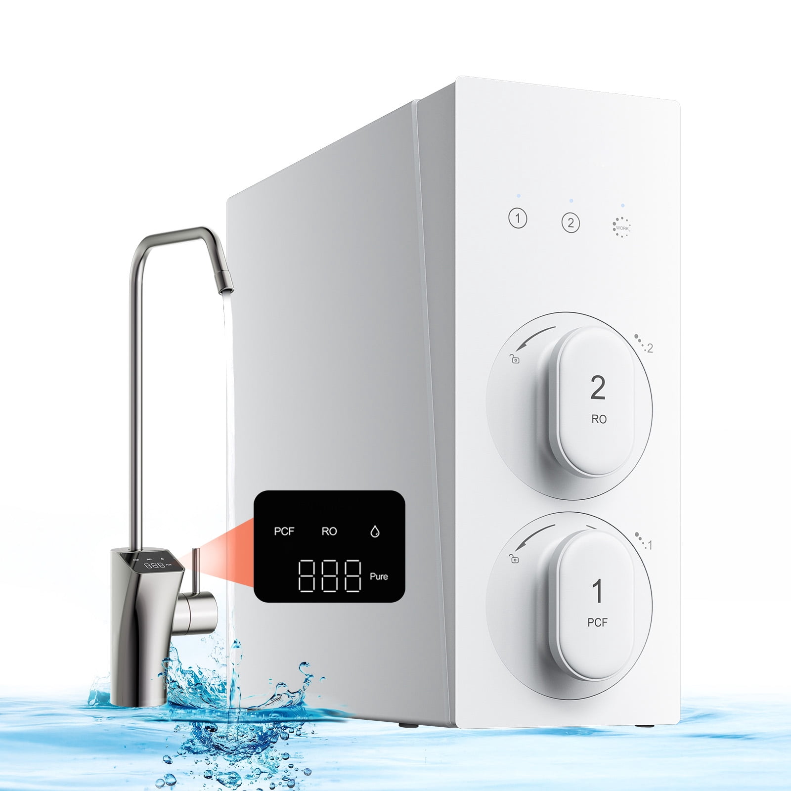 KFFKFF Water Purification System, 800 GPD 8-Phase Tankless Water Filter, Certified by products comply with NSF Standard, Below Sink Water Cleaning System with Intelligent Display Tap
