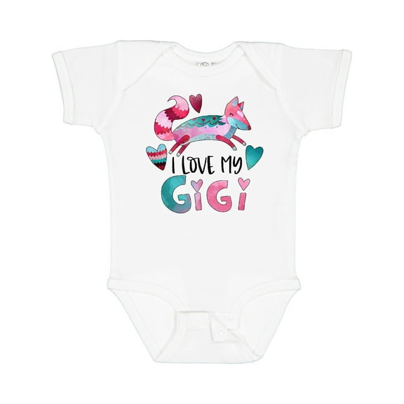 Inktastic I Love My Gigi Pink and Blue Fox with Hearts Boys or Girls Baby Bodysuit