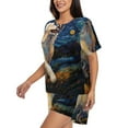 thumbnail image 2 of Uemuo Vintage Starry Sky Labrador A Pattern Women's Short-Sleeved Pajama, Button-Front Loungewear, 2-Piece Summer Sleepwear, Elastic Drawstring Shorts-X-Large, 2 of 7