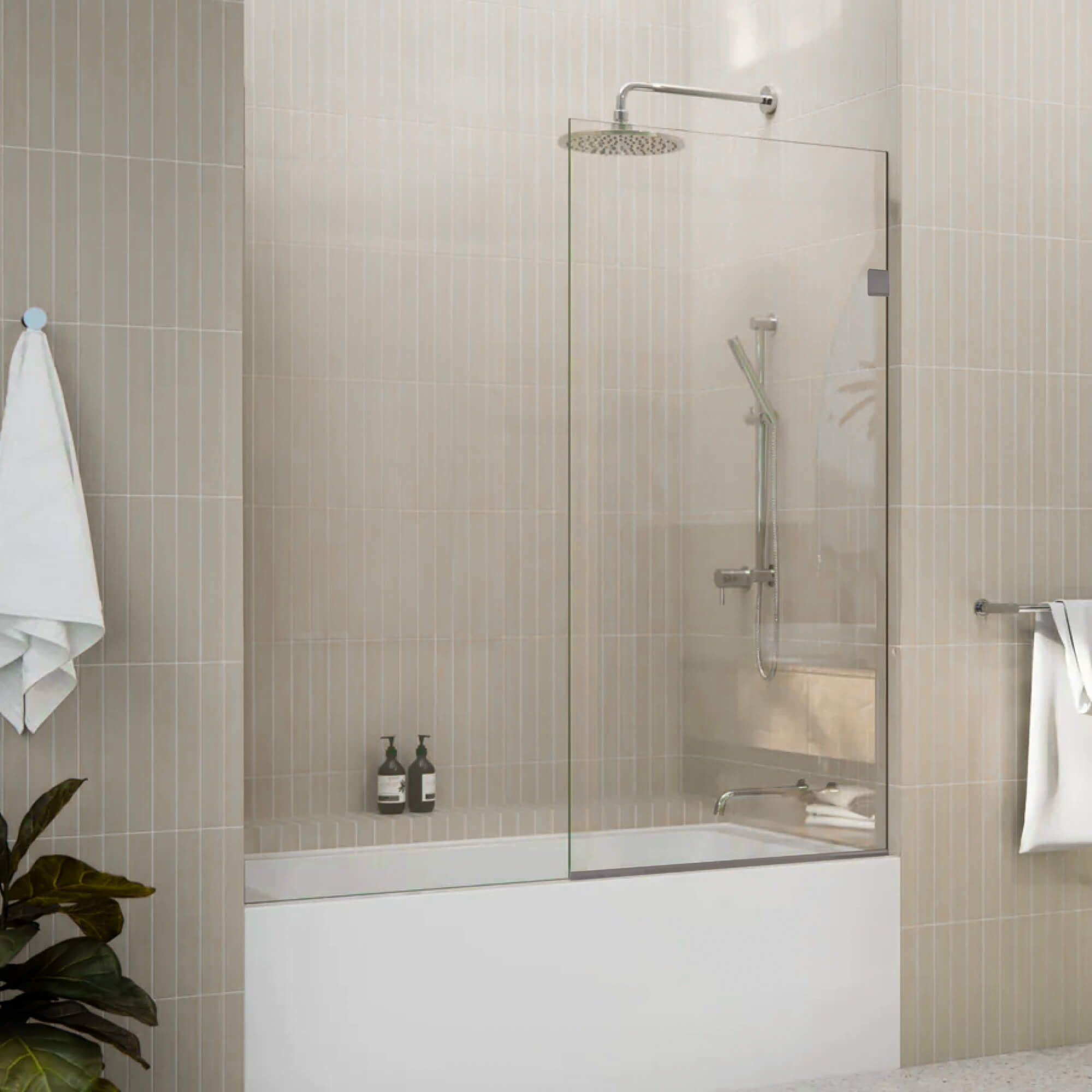 Single Fixed Glass Panel for Shower 30" x 76" | Tempered Glass with Brushed Nickle Finish | Frameless Water Repellent Shower Screen by Fab Glass and Mirror