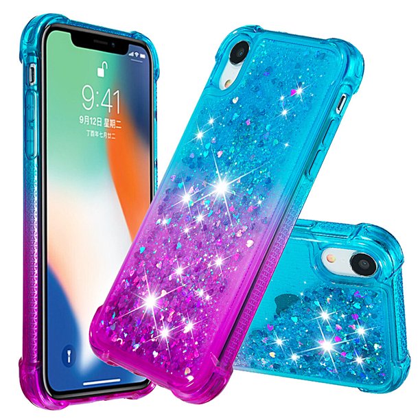 Funda para iPhone Xr Transparente con Brillos Carcasa Protectora Antigolpes con Glitter Brillante