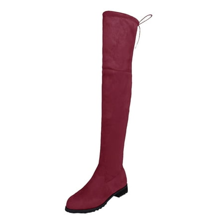 Quealent The Boots Comfort Boots Long Over Women Heels Boots Shoes Knee Winter Wide Width Knee High Boots for Women (Red 7)