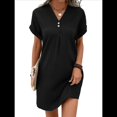 thumbnail image 1 of Camisa de Verano para Mujer, de Algodón y , con Cuello en V, Informal, de Corta, Holgada, Color Negro, Talla XL, 1 of 5