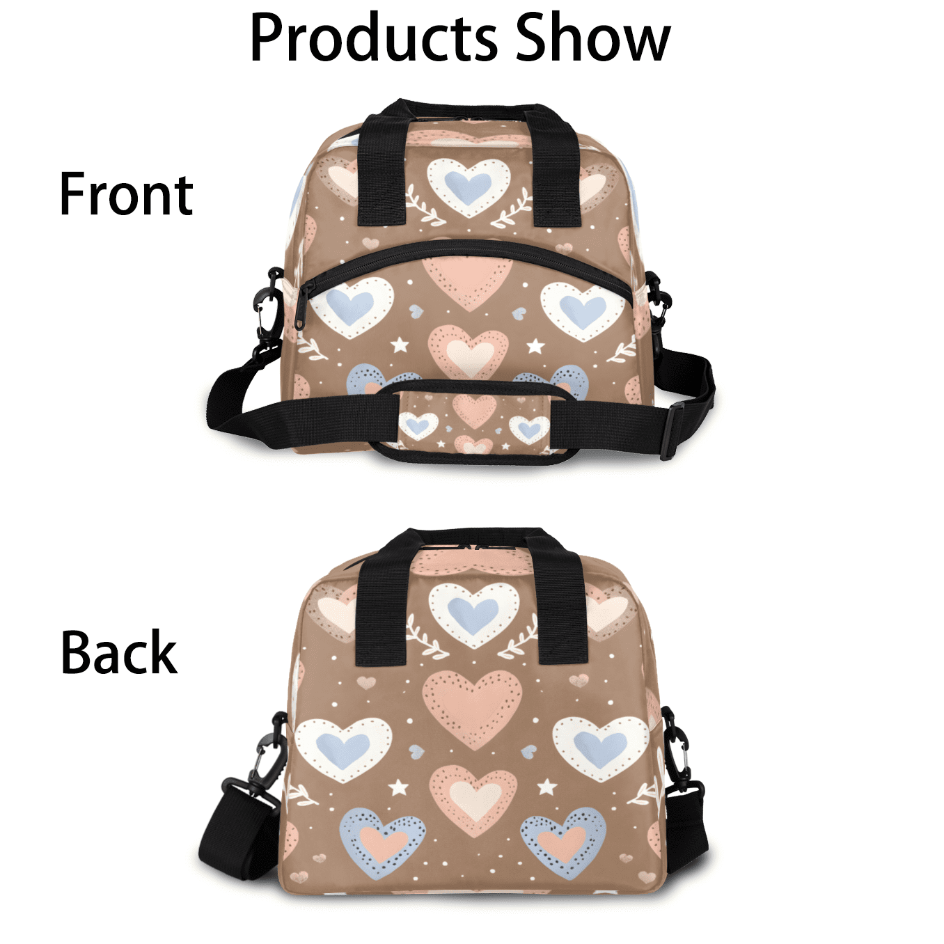 Herdesigns Cute Insulated Lunch Bag for Women Men Adults Large Reusable Lunch Box Heart Pattern Leakproof Cooler Tote Bags with Adjustable Shoulder Strap