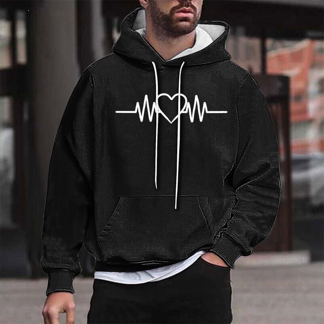 Sudadera con capucha para hombre, estilo casual, con cuello redondo, estampado, manga larga, blusa de poliéster