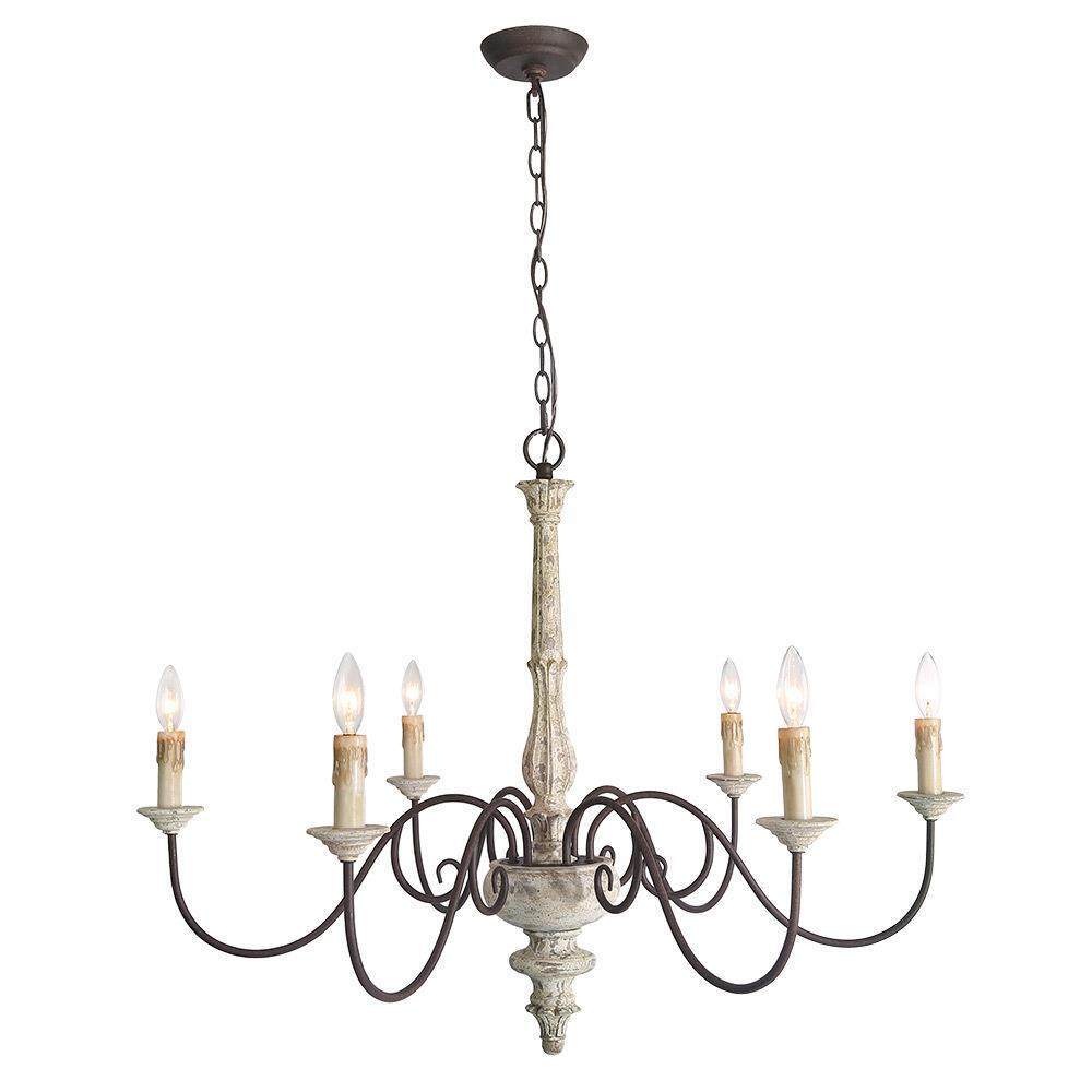LNC 6-Light Bronze French Country Wood Chandelier Lighting Fixtures for Dining Room, Off-White
