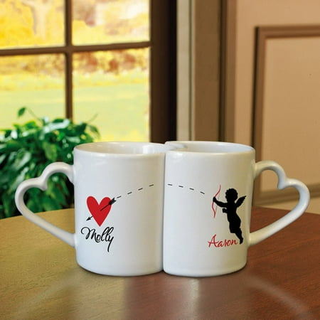 Personalized Interlocking Heart Mugs, Cupid