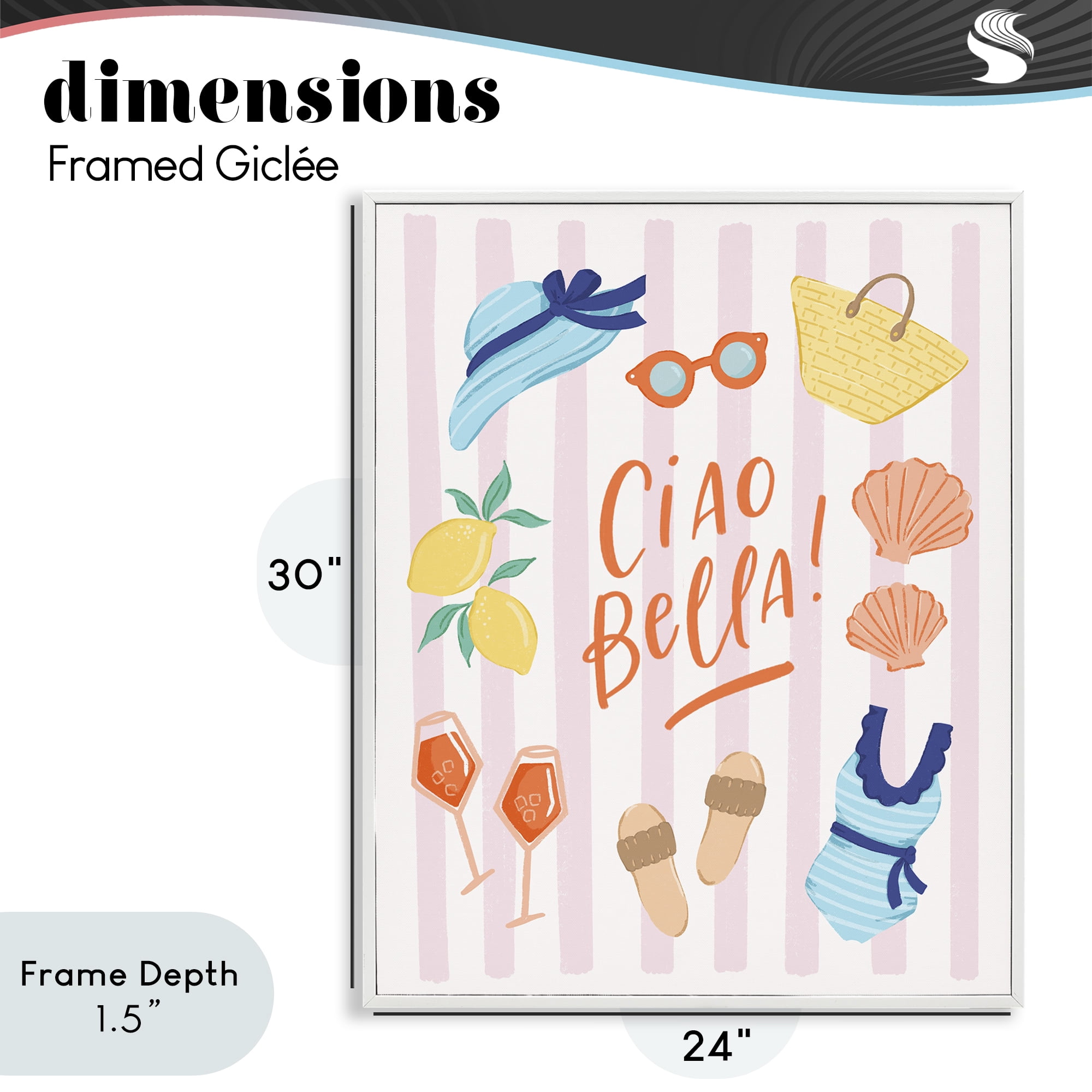 Stupell Industries Summer Ciao Bella White Framed Giclee Art, design by Sandra Picco