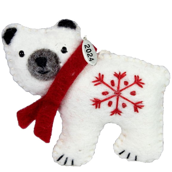 Cute Polar Bear Gifts, Felt Polar Bear Ornament, 2023 Fair Trade Christmas Ornament, Hand Felted Made in Nepal - Comes in a Gift Box