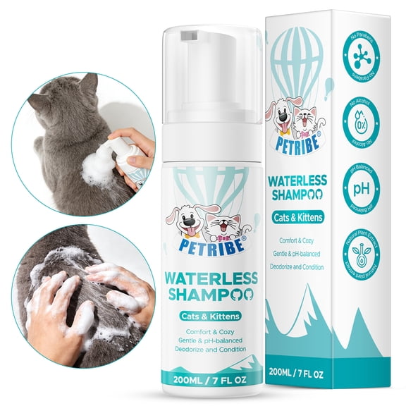 PETRIBE Cat Waterless Shampoo, No Rinse Dry Bath Foam, Hypoallergenic & Detangling, Odor Control,Vet-Recommended for Kittens/Cats