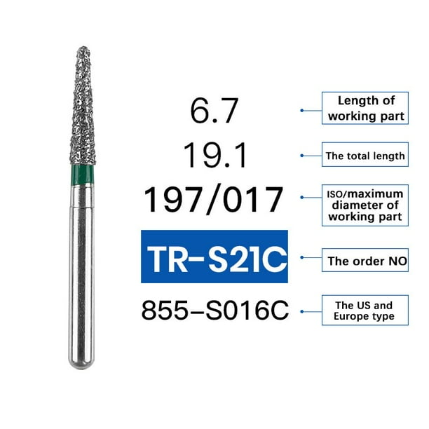 Fresas de diamante Dental grueso tipo TR FG, fresa de alta velocidad de 1,6mm, taladros de fresas de odontología, herramientas de dentista, 10 piezas
