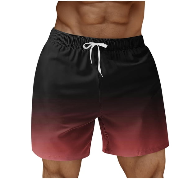 Ohufall Quick-Dry Swim Trunk Mens Board Shorts Swimwear, Men's Casual Drawstring Pocket Solid Color Gradient Color Beach Shorts