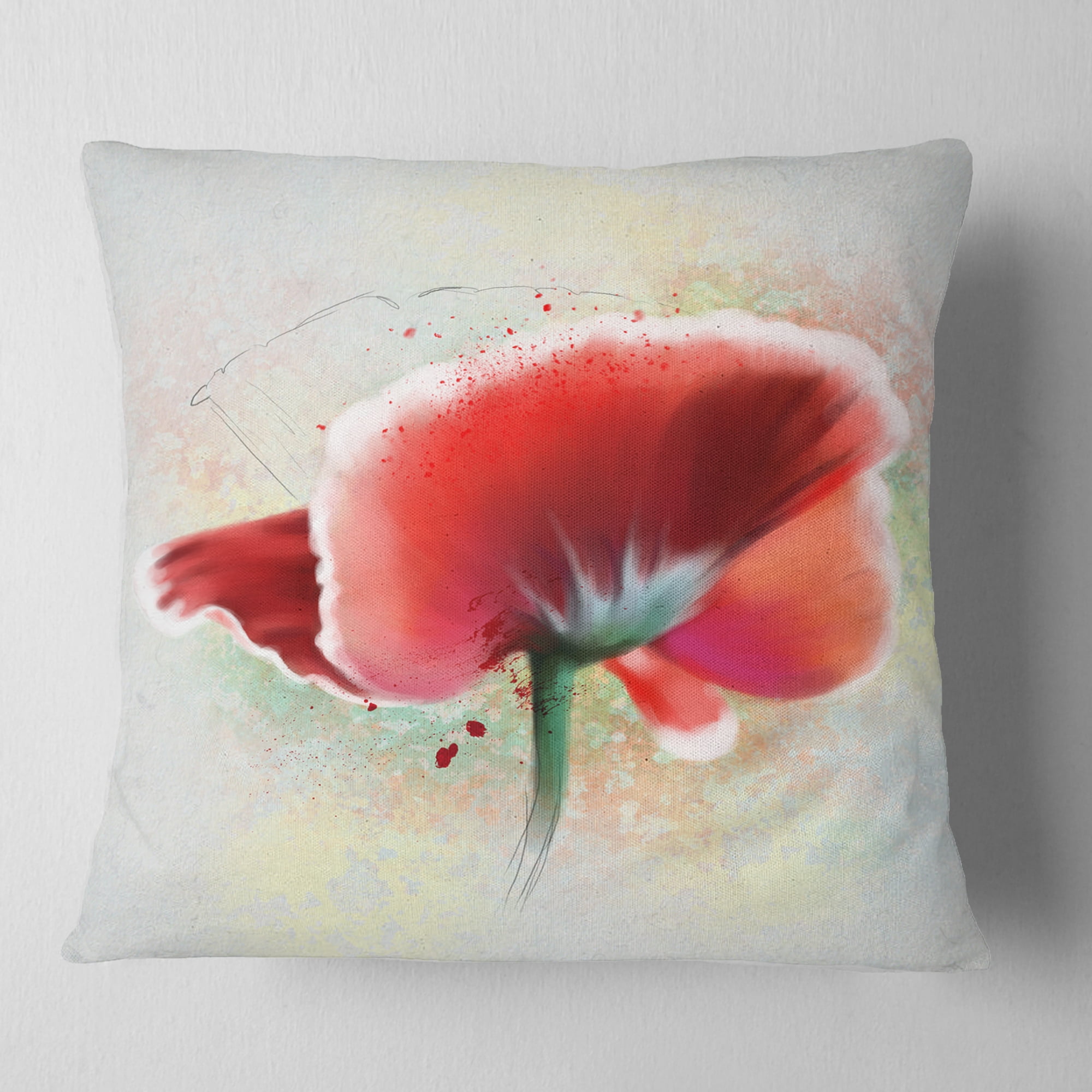 Designart Beautiful Red Watercolor Poppy - Flowers Throw Pillowwork - 18x18
