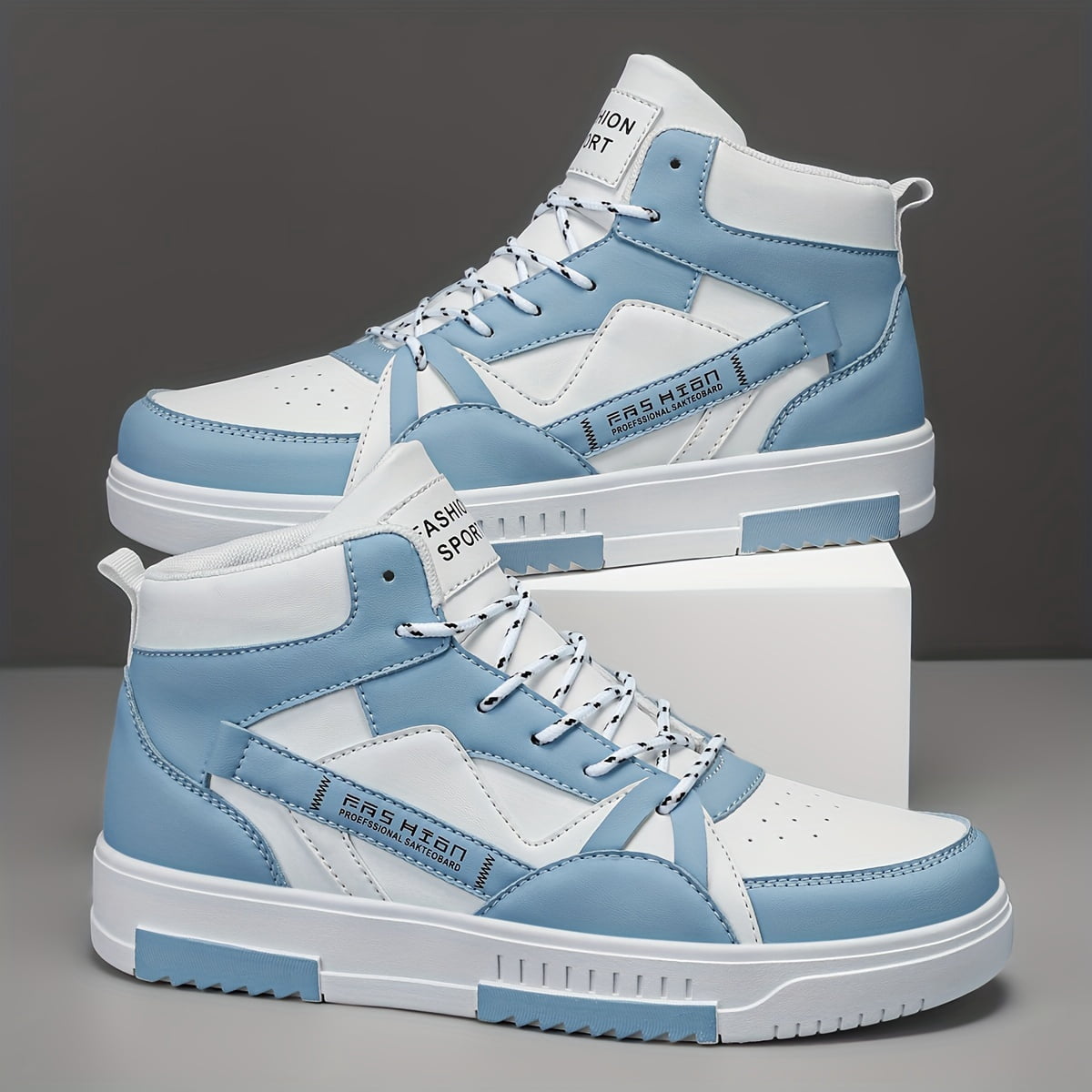 [sneakers] Men'S Letter-Patterned Color-Blocking Lace-Up Sports Comfortable Skate Shoes, Outdoor Non-Slip High-Top Athletic Hiking Shoes, Perfect for Everyday Casual Outdoor Activities