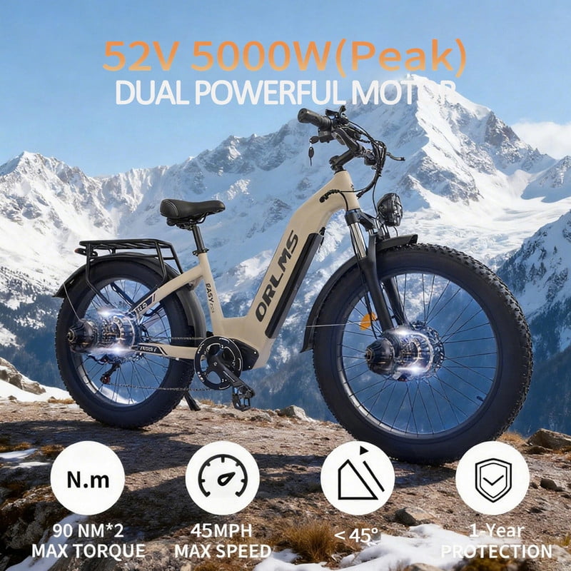 5000W (Peak) Dual Motor Ebike for Adults, 52V/23Ah Battery Electric Bicycle, 7 Speed Max 45MPH Mountain Ebike, 26*4.0 Fat Tire Ebike for All Terrain CE/UL/GCC