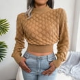thumbnail image 2 of Bibifish Womens Sweaters Mid Neck Cropped Sweaters Long Sleeve Casual Solid Color Pullover Knitted Jumper Top Sweaters For Ladies, 2 of 8