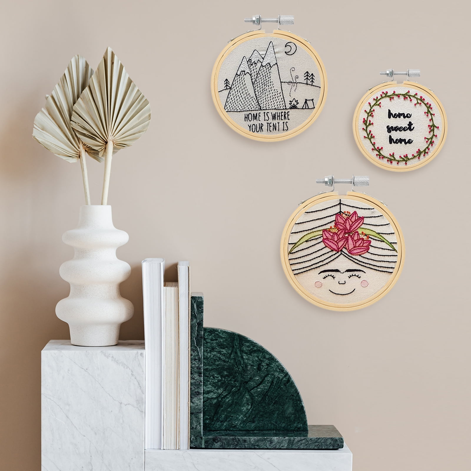 7inch Embroidery Hoop, 6pcs Cross Stitch Hoop Bamboo Wood Circle Frame Ring for Embroidery Art Craft Sewing Ornaments Hanging Decoration