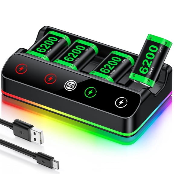 For Xbox Rechargeable Battery Pack, QQV Charging Station with 4x6200mWh Controller Battery Pack for Xbox One Series X|S