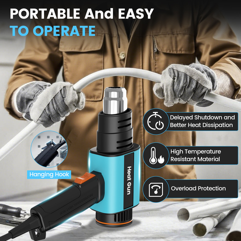1500W Hot Air Gun with Thawing, Heatsharink Tube, Paint Removal, Loosening Rusty Bolts