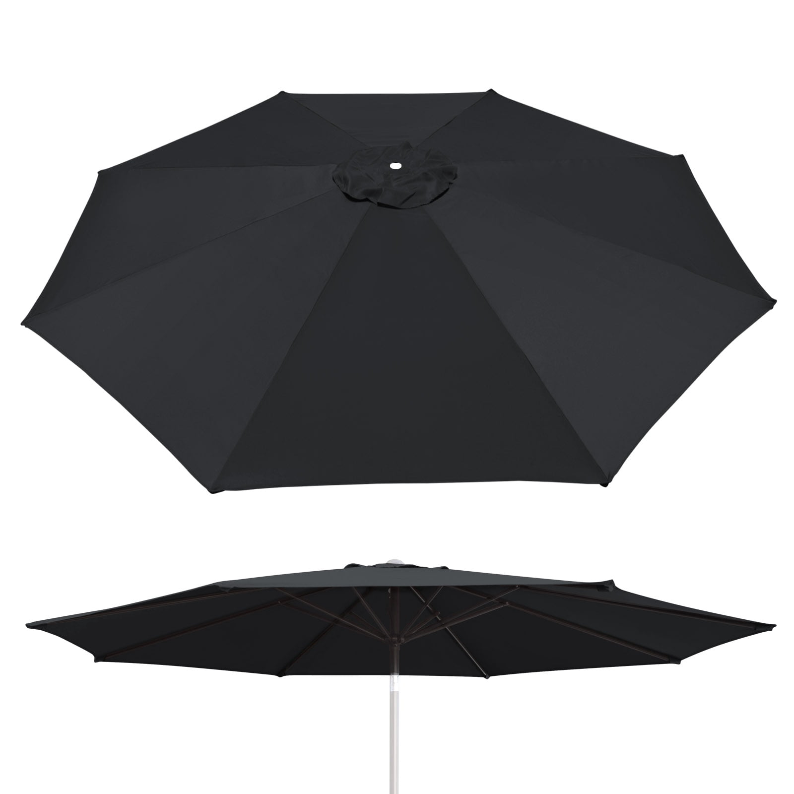 Sunrise 10' Umbrella Canopy Top Cover Patio Replacement Top Cover 8 Ribs Outdoor Sunshade (Black, Cover only, Frame not Included)