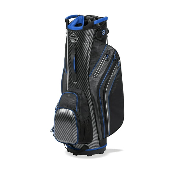 Bag Boy Shield Cart Bag, 14-Way Organizer, 8 Zippered Pockets, Carbon Fiber/Black/Royal