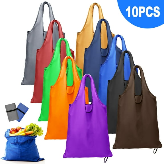 TSV 10pcs Reusable Grocery Bags, Foldable Shopping Bags for Groceries, Multi-Colors Lightweight Durable Shopping Tote