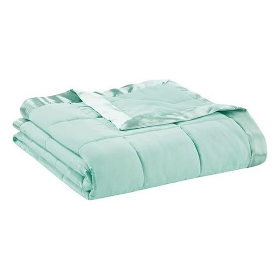 Pemberly Row Fabric Down Alternative Blanket with Satin Trim - Seafoam