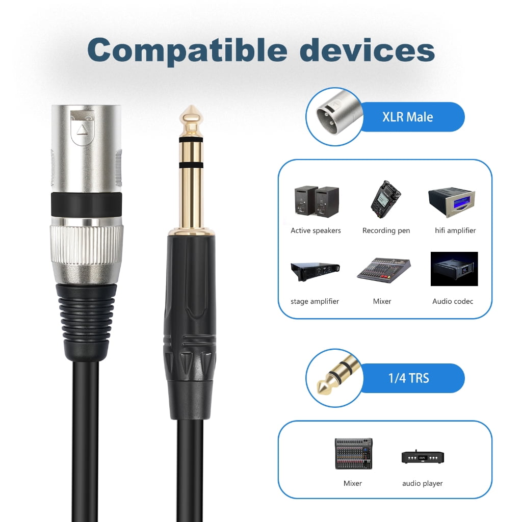 PatungKu Convenient 1/4in TRS to Kanon Connector Cable Wire Line for Power Amplifier Mixe