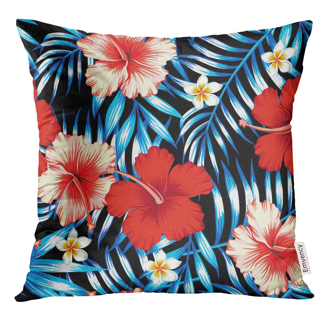 Rylablue Black Red And Pink Hibiscus Flower On Of Palm Leaves And Plumeria In Blue Hawaiian Tropical Natural White Throw Pillowcase Cushion Case Cover Walmart Canada